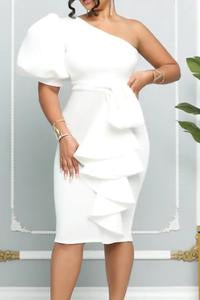 Puff Sleeve Bodycon Dress/White