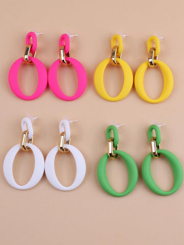 Chain Link Earrings-Green