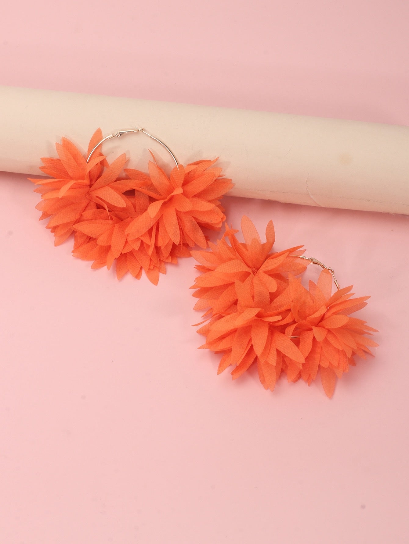 Flower Hoop Earrings-Orange
