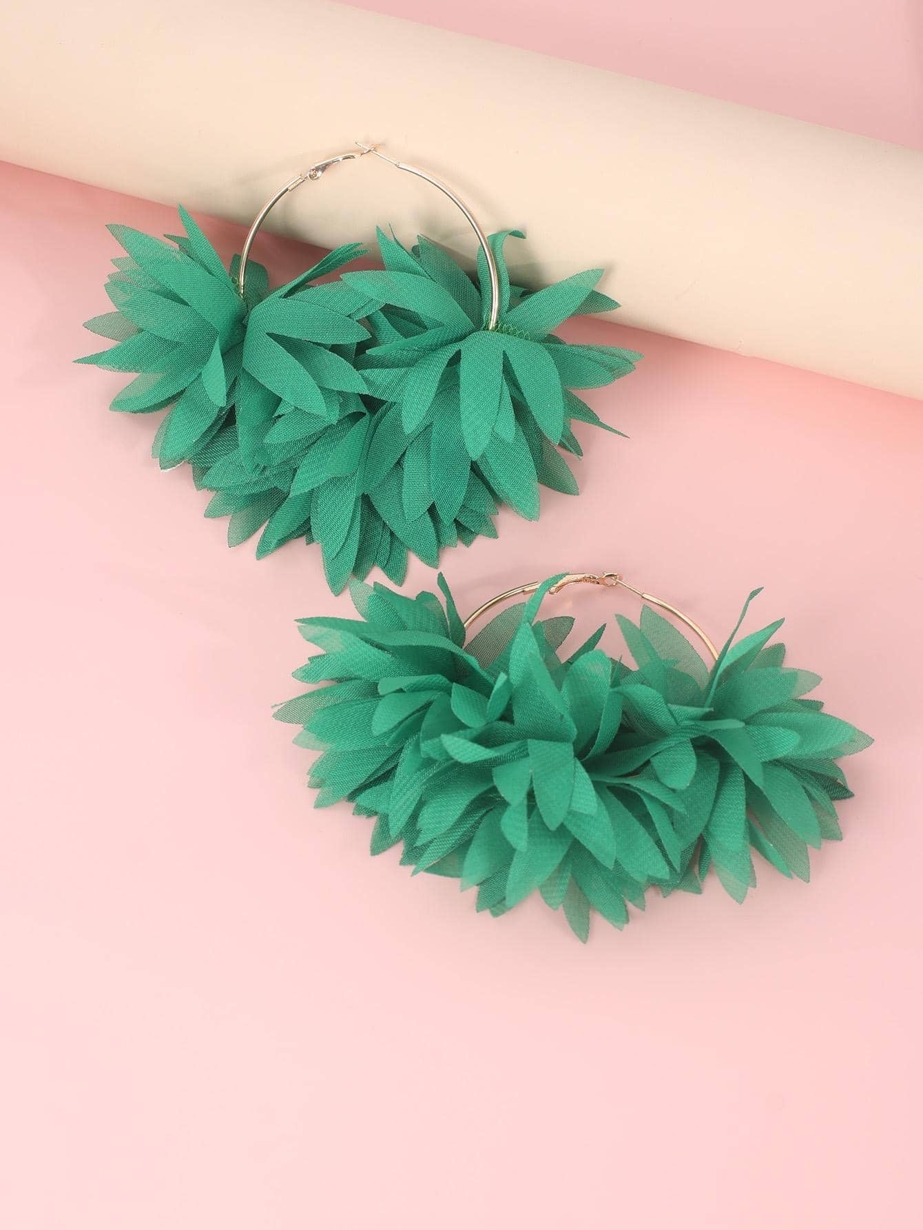 Flower Hoop Earrings-Green