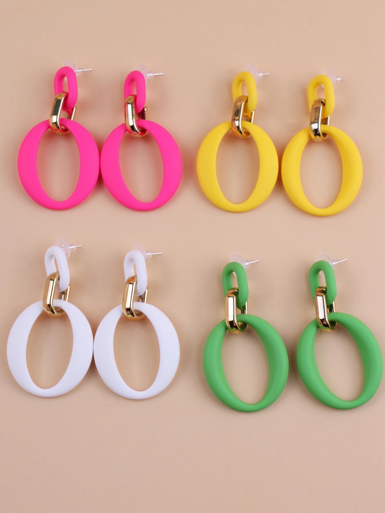Chain Link Earrings-White
