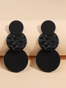 3 Layer Drop Earrings-Black/Black