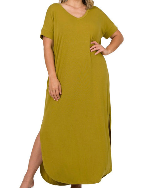 Chillin Out Plus Maxi Dress/Olive Mustard