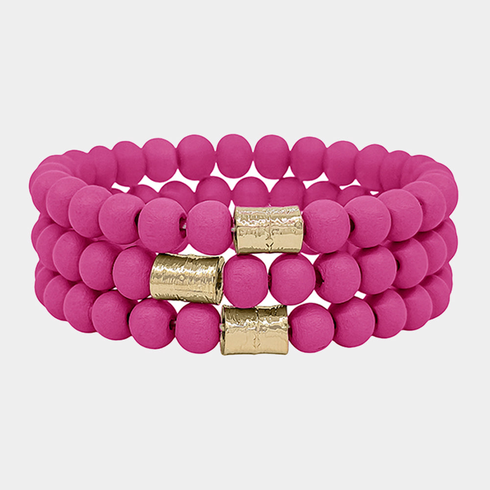 Wood Bead Bracelet/Pink
